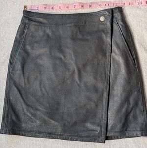 New With Tags Charlotte Ronson Black Leather Mini Skirt Wrap Pockets XS 0